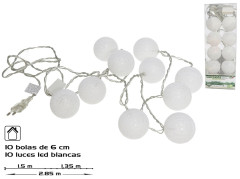 Sveteln� re�az 10 bielych led guli�iek 6cm 1,5+1,3 m