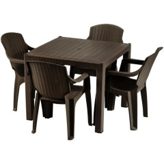 Z�hradn� n�bytok set st�l 90x90 cm + 4 stoli�ky hned�