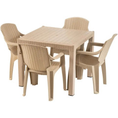 Z�hradn� n�bytok set st�l 90x90 cm + 4 stoli�ky b�ov�