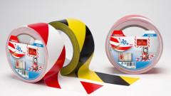 P�ska v�stra�n� PVC bari�rov� lepiaca GEKO SICUR 50mm x 30m �erveno-biela