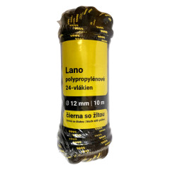 Lano polypropyl�nov�, 24-vl�kien, �ierna so �ltou 12mm/10m